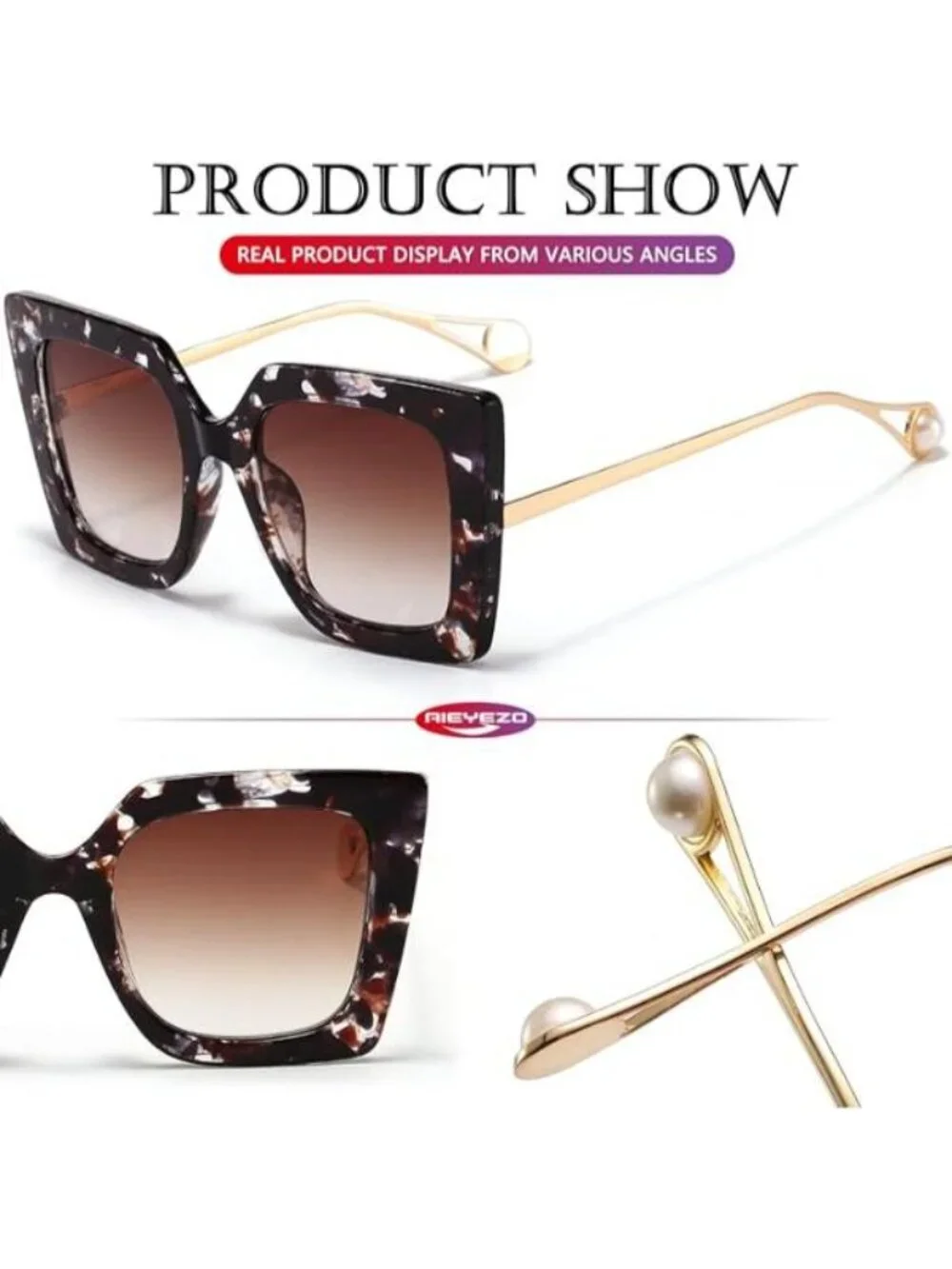 Women's Oversized Sunglasses Retro Square Frame Sun Glasses Shades Brown Floral